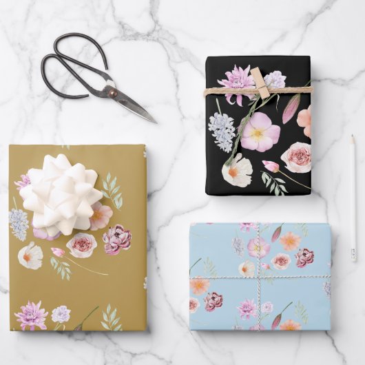 Waterverf Flowers Assorted Gift Wrap Inpakpapier Vel (Voorkant)
