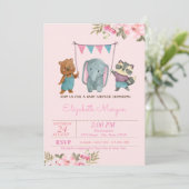 Waterverf Flowers Baby Animals Baby shower Kaart (Staand voorkant)