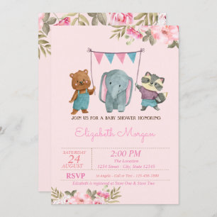 Waterverf Flowers Baby Animals Baby shower Kaart
