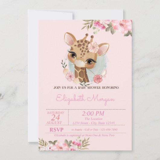 Waterverf Flowers Baby Baby shower Giraffe Kaart (Voorkant)