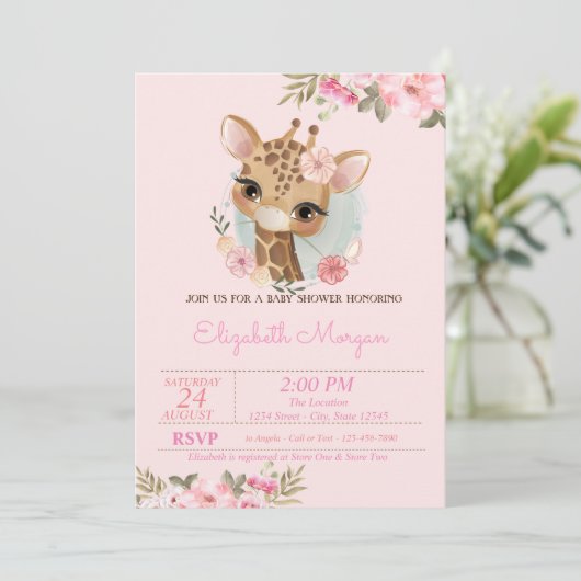Waterverf Flowers Baby Baby shower Giraffe Kaart (Staand voorkant)