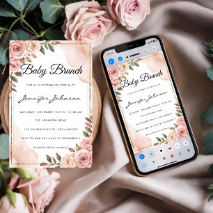  Waterverf Flowers Baby Brunch Uitnodiging