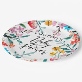 Waterverf Flowers Baby shower Papieren Bordje (Gekanteld)
