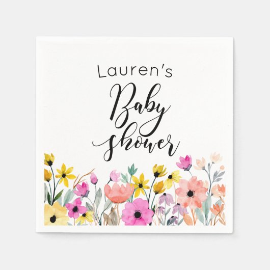 Waterverf Flowers Baby shower Servet (Voorkant)