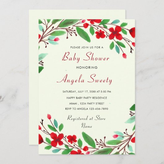 Waterverf Flowers Baby shower Uitnodiging (Voorkant / Achterkant)