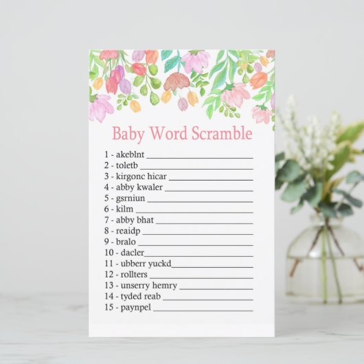Waterverf Flowers Baby word scramble game (Staand voorkant)