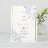 Waterverf Flowers Baptism Dusty Blue Sweet Peas Kaart (Staand voorkant)