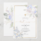 Waterverf Flowers Baptism Dusty Blue Sweet Peas Kaart (Voorkant / Achterkant)