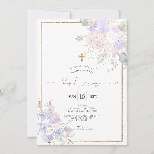 Waterverf Flowers Baptism Dusty Lila Sweet Peas Kaart (Voorkant)