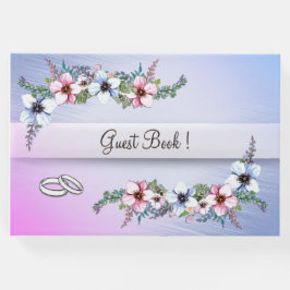 Waterverf Flowers Blue Shine Wedding Guest Book Gastenboek