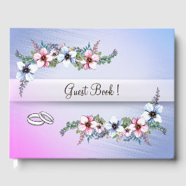 Waterverf Flowers Blue Shine Wedding Guest Book Gastenboek