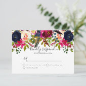 Waterverf Flowers Blush, Burgundy+Navy Aankondiging (Staand voorkant)