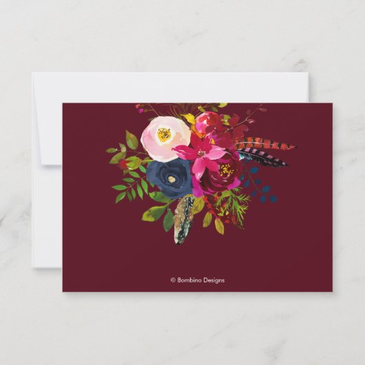 Waterverf Flowers Blush, Burgundy+Navy Aankondiging (Achterkant)