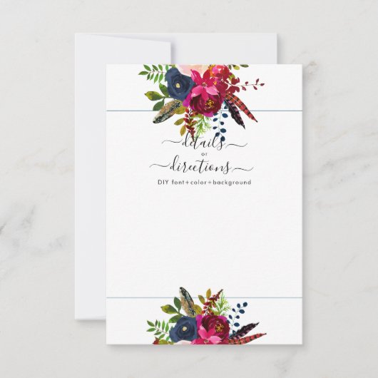 Waterverf Flowers Blush, Burgundy+Navy Aankondiging (Voorkant)