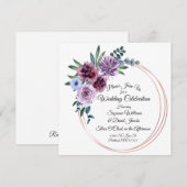 Waterverf Flowers Blush Pink and Paars Wedding Kaart (Voorkant / Achterkant)