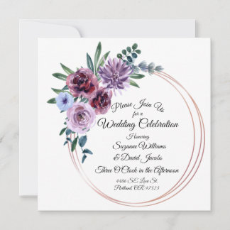 Waterverf Flowers Blush Pink and Paars Wedding Kaart