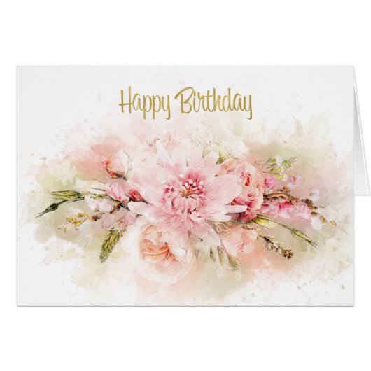 Waterverf Flowers Bouquet Birthday Kaart (Voorkant Horizontaal)