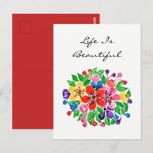 Waterverf Flowers Briefkaart (Voorkant / Achterkant)