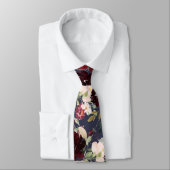 Waterverf Flowers Burgundy Blush Navy Stropdas (Gebonden)