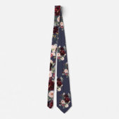 Waterverf Flowers Burgundy Blush Navy Stropdas (Achterkant)