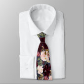 Waterverf Flowers Burgundy Blush Navy Stropdas (Gebonden)