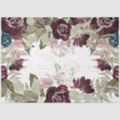 Waterverf Flowers Burgundy Navy Script Decoupage Tissuepapier (Voorkant)