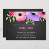 Waterverf Flowers Chalkboard Graduation Party Kaart (Voorkant / Achterkant)