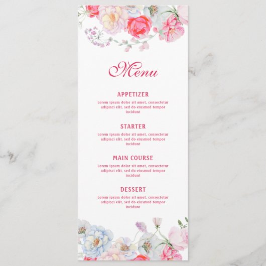 Waterverf Flowers Classic Menu (Voorkant)