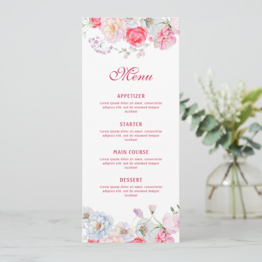Waterverf Flowers Classic Menu (Staand voorkant)