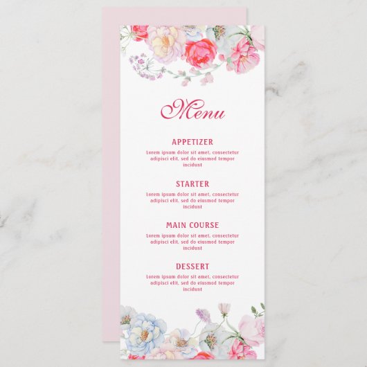 Waterverf Flowers Classic Menu (Voorkant / Achterkant)
