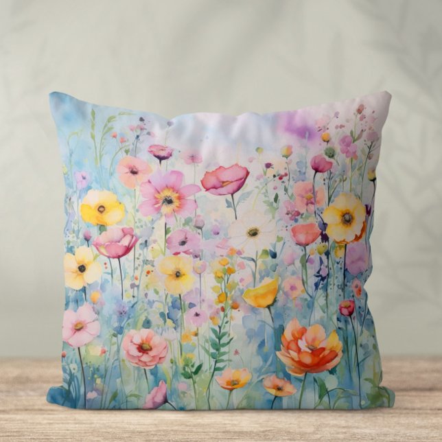 Waterverf Flowers Cottagecore Kussen (Spring Flowers watercolour pillow)