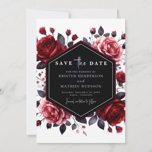 Waterverf Flowers Crimson Red Wedding Save The Date (Voorkant)