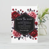 Waterverf Flowers Crimson Red Wedding Save The Date (Staand voorkant)
