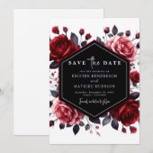 Waterverf Flowers Crimson Red Wedding Save The Date (Voorkant / Achterkant)