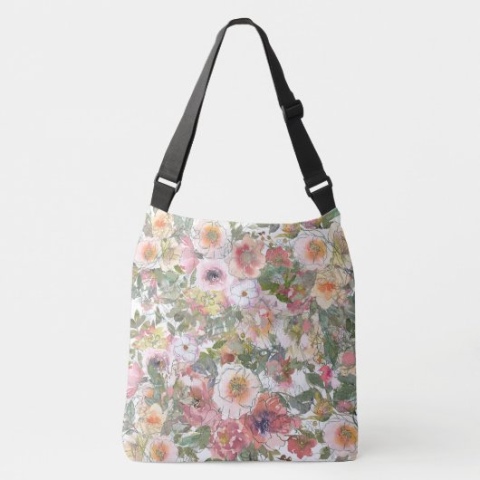 Waterverf Flowers Crossbody Tas (Voorkant)