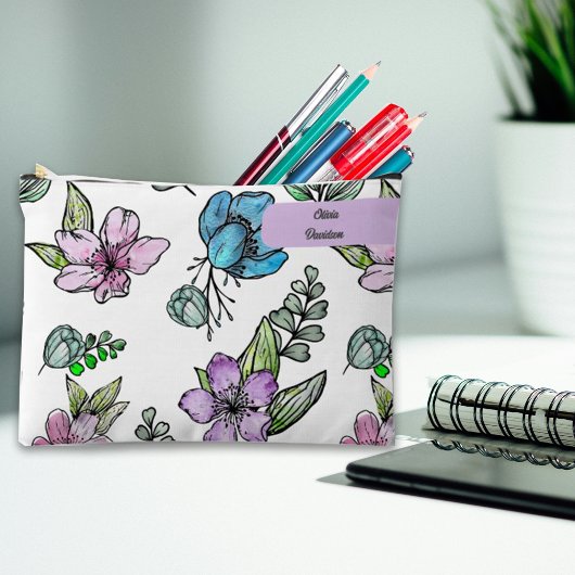Waterverf Flowers Custom Potlood Hoesje Pouch Etui