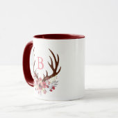 Waterverf Flowers Deer Antlers Initiaal Brief Mok (Voorkant links)