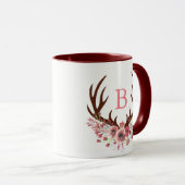 Waterverf Flowers Deer Antlers Initiaal Brief Mok (Voorkant rechts)