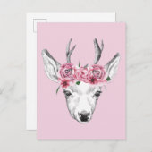 Waterverf Flowers Deer Briefkaart (Voorkant / Achterkant)