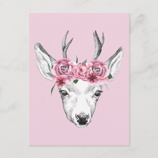 Waterverf Flowers Deer Briefkaart (Voorkant)