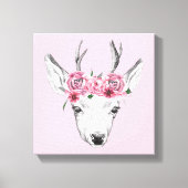 Waterverf Flowers Deer Canvas Afdruk (Voorkant)