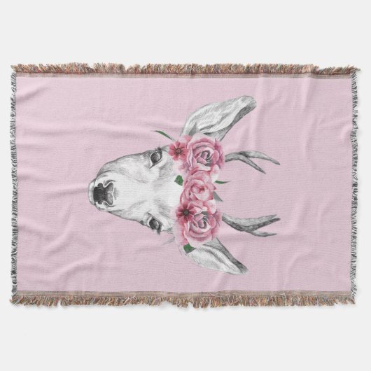 Waterverf Flowers Deer Deken (Voorkant)