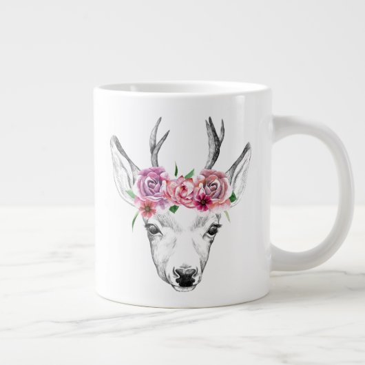 Waterverf Flowers Deer Grote Koffiekop (Rechts)