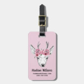 Waterverf Flowers Deer | Jouw namen toevoegen Bagagelabel (Voorkant verticaal)