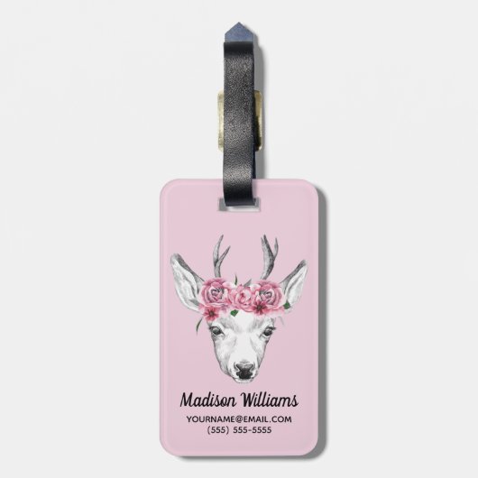 Waterverf Flowers Deer | Jouw namen toevoegen Bagagelabel (Achterkant verticaal)
