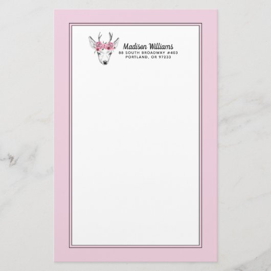 Waterverf Flowers Deer | Jouw namen toevoegen Briefpapier (Voorkant)