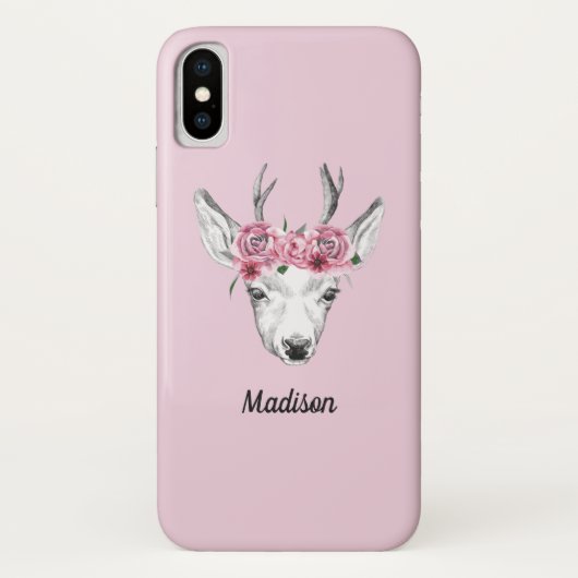 Waterverf Flowers Deer | Jouw namen toevoegen Case-Mate iPhone Case (Achterkant)