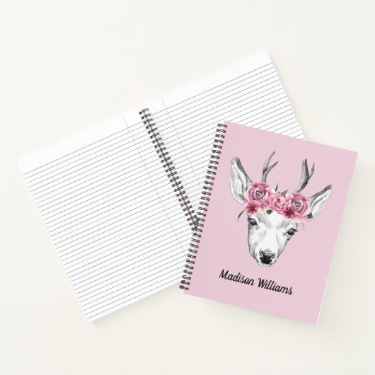 Waterverf Flowers Deer | Jouw namen toevoegen Notitieboek (Binnen)