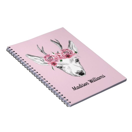 Waterverf Flowers Deer | Jouw namen toevoegen Notitieboek (Rechterzijde)