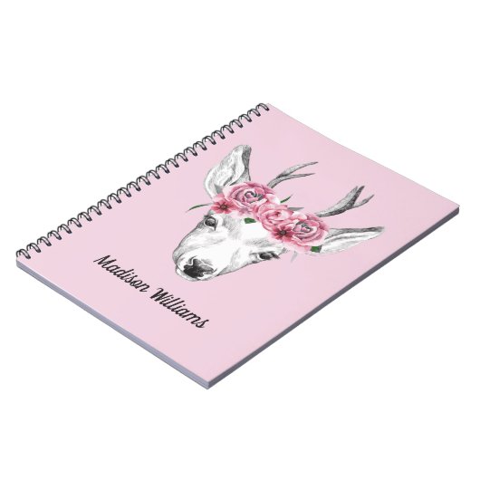 Waterverf Flowers Deer | Jouw namen toevoegen Notitieboek (Linkerzijde)